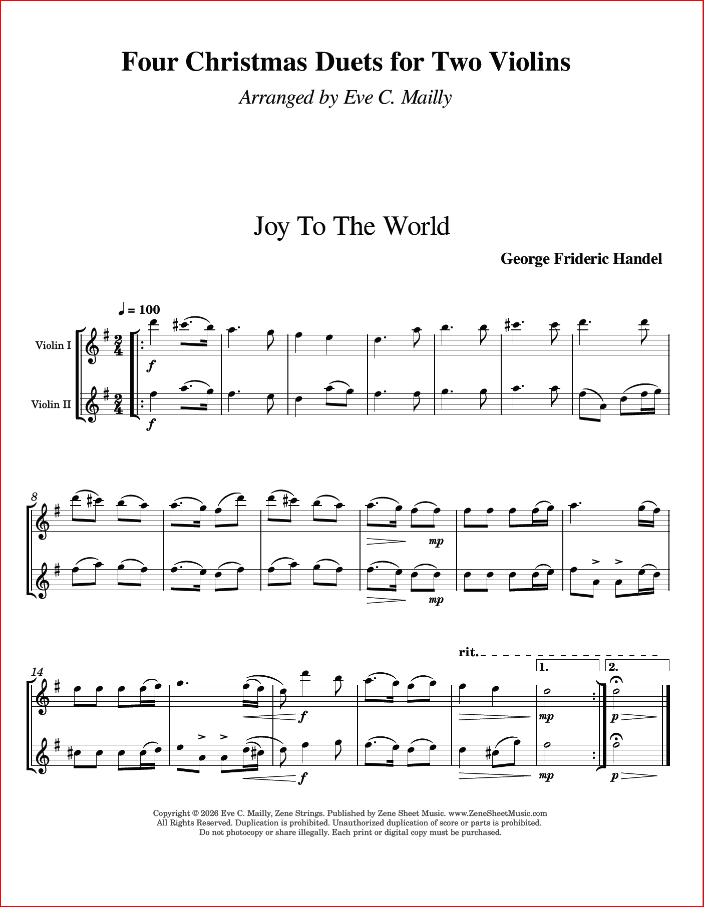 Four Christmas Duets for Two Violins